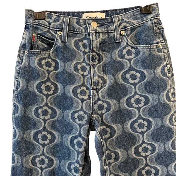 Artizia Sun-deh Women's Size 0 Floral Print High Waisted Straight Leg Jeans Blue - Picture 3 of 8